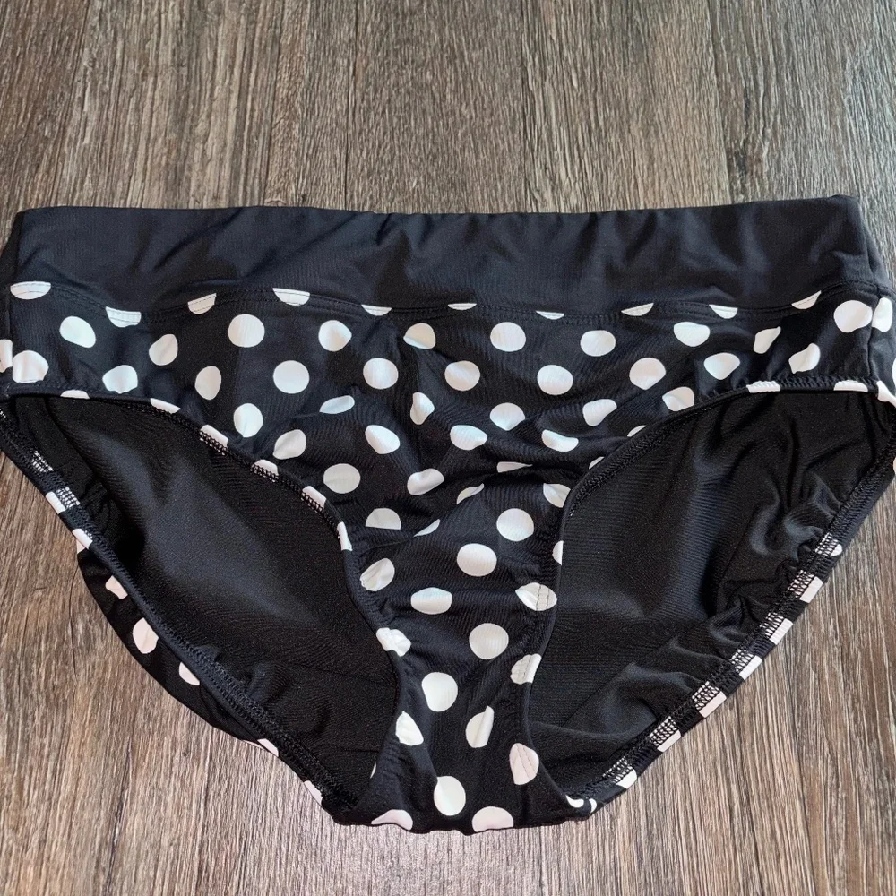 Lands End size 12 black/white polka dot bikini bottoms